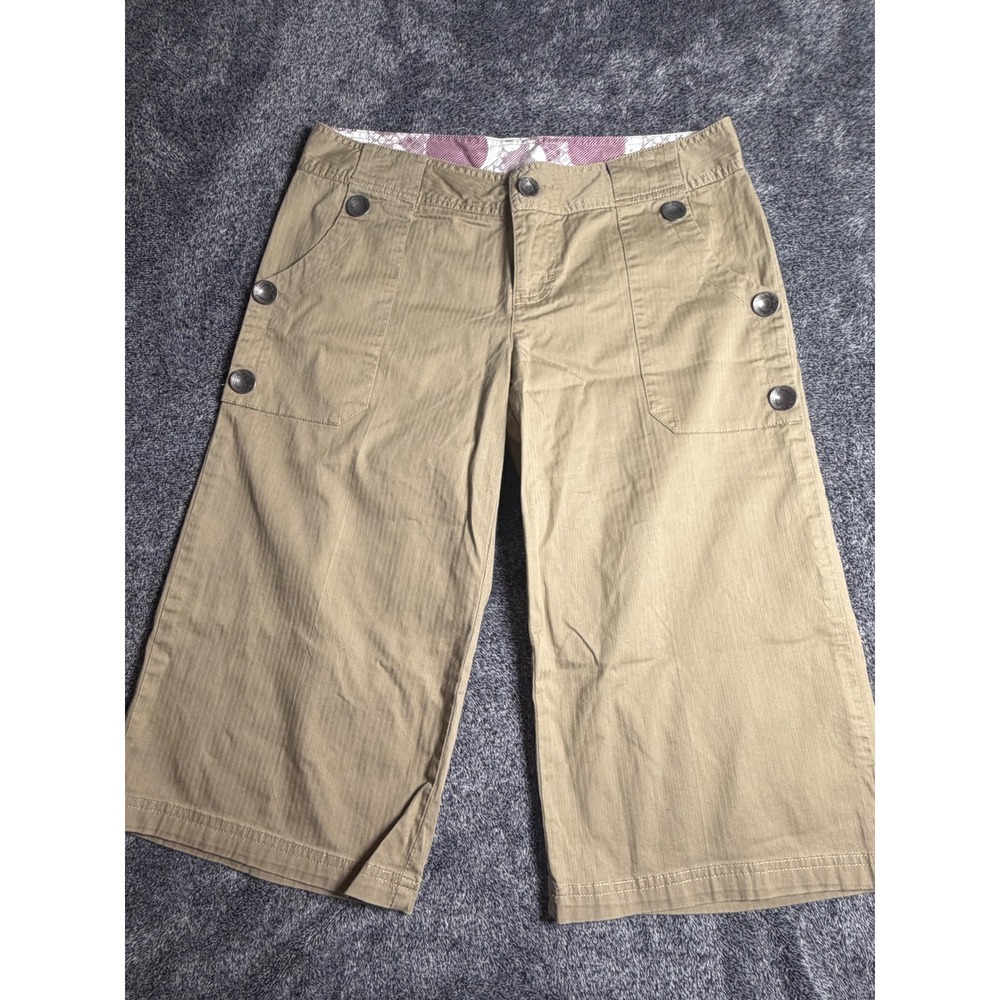 Oakley Womens Khaki Herringbone Capri Pants Size 8 Wide Leg Utility Crops Tan